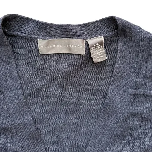 Vintage Oscar de la Renta Mens Button Up V Neck Cardigan Sweater Blue XXL - Picture 4 of 5